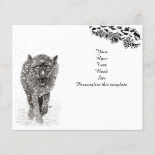Der graue Schwarze Wolf im Schnee , der wilde Wint Flyer