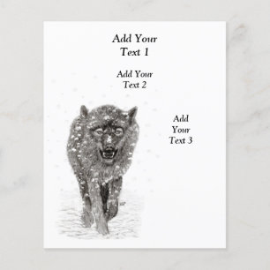 Der graue Schwarze Wolf im Schnee , der wilde Wint Flyer