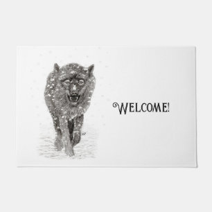 Der graue Schwarze Wolf im Schnee , der wilde Wint Fußmatte