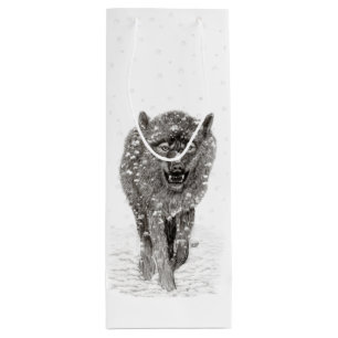 Der graue Schwarze Wolf im Schnee , der wilde Wint Geschenktüte Für Weinflaschen