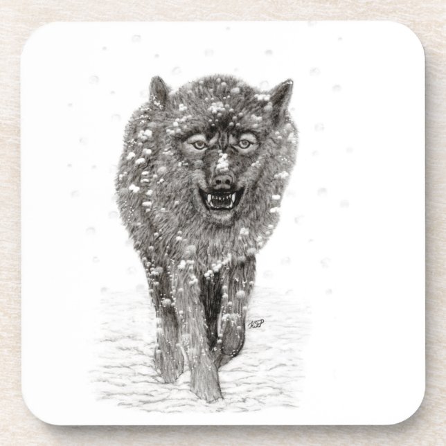 Der graue Schwarze Wolf im Schnee , der wilde Wint Getränkeuntersetzer (Vorderseite)