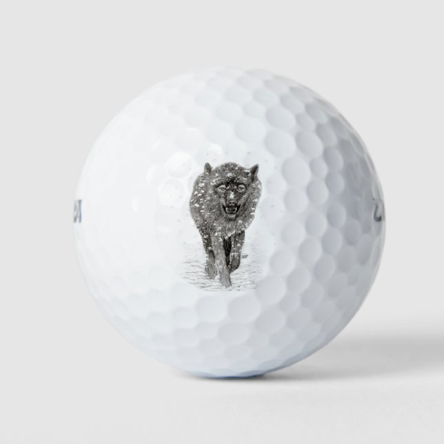 Der graue Schwarze Wolf im Schnee , der wilde Wint Golfball (Vorderseite)