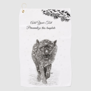 Der graue Schwarze Wolf im Schnee , der wilde Wint Golfhandtuch