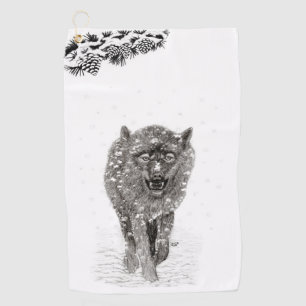 Der graue Schwarze Wolf im Schnee , der wilde Wint Golfhandtuch