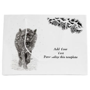 Der graue Schwarze Wolf im Schnee , der wilde Wint Große Geschenktüte