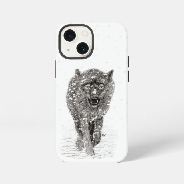 Der graue Schwarze Wolf im Schnee , der wilde Wint iPhone Hülle (Rückseite)