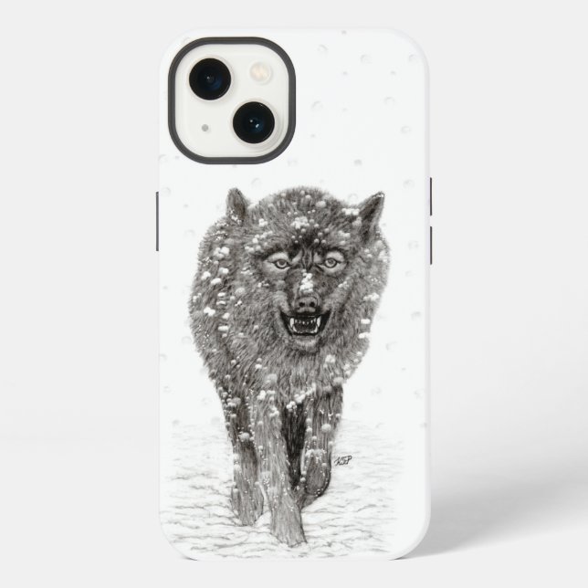 Der graue Schwarze Wolf im Schnee , der wilde Wint iPhone Hülle (Rückseite)