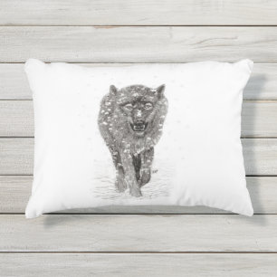 Der graue Schwarze Wolf im Schnee , der wilde Wint Kissen Für Draußen