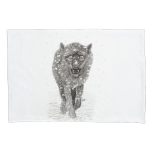 Der graue Schwarze Wolf im Schnee , der wilde Wint Kissenbezug