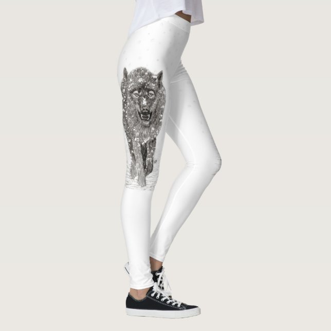 Der graue Schwarze Wolf im Schnee , der wilde Wint Leggings (Rechts)