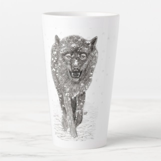Der graue Schwarze Wolf im Schnee , der wilde Wint Milchtasse (Vorderseite)