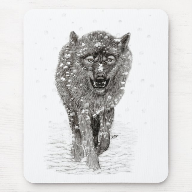 Der graue Schwarze Wolf im Schnee , der wilde Wint Mousepad (Vorne)
