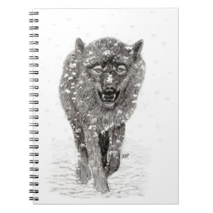 Der graue Schwarze Wolf im Schnee , der wilde Wint Notizblock