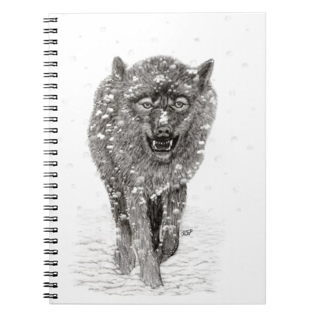 Der graue Schwarze Wolf im Schnee , der wilde Wint Notizblock (Vorderseite)