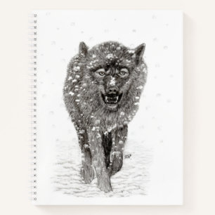 Der graue Schwarze Wolf im Schnee , der wilde Wint Notizbuch