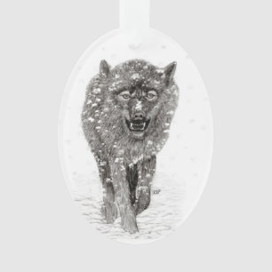 Der graue Schwarze Wolf im Schnee , der wilde Wint Ornament