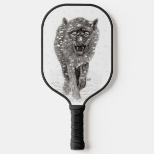Der graue Schwarze Wolf im Schnee , der wilde Wint Pickleball Schläger