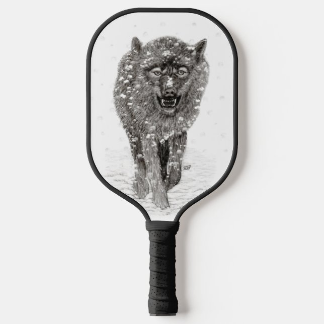 Der graue Schwarze Wolf im Schnee , der wilde Wint Pickleball Schläger (Vorderseite)
