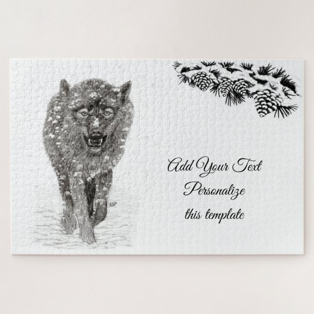 Der graue Schwarze Wolf im Schnee , der wilde Wint Puzzle (Horizontal)