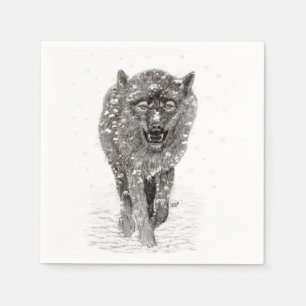 Der graue Schwarze Wolf im Schnee , der wilde Wint Serviette