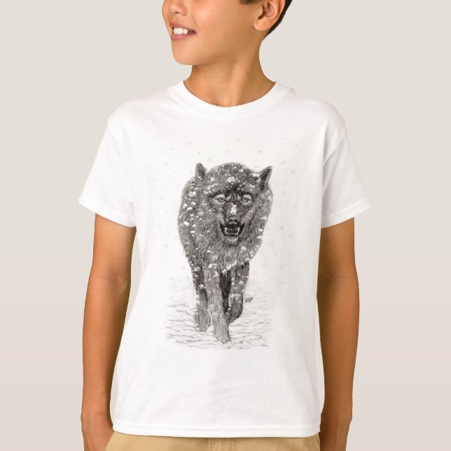 Der graue Schwarze Wolf im Schnee , der wilde Wint T-Shirt (Vorderseite)