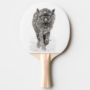 Der graue Schwarze Wolf im Schnee , der wilde Wint Tischtennis Schläger