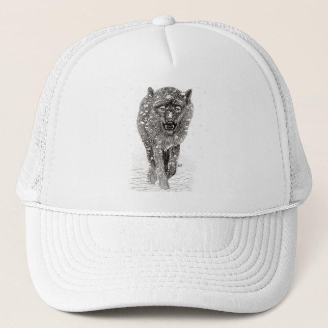 Der graue Schwarze Wolf im Schnee , der wilde Wint Truckerkappe (Vorderseite)