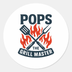Der Grillmeister Bbq Vater-Tag Opa grillt Runder Aufkleber