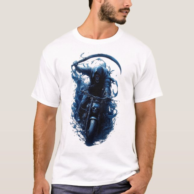 Der grimmige Sensenmann-Biker auf einem Motorrad-T T-Shirt (Vorderseite)