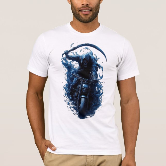 Der grimmige Sensenmann-Biker auf einem Motorrad-T T-Shirt (Vorderseite)