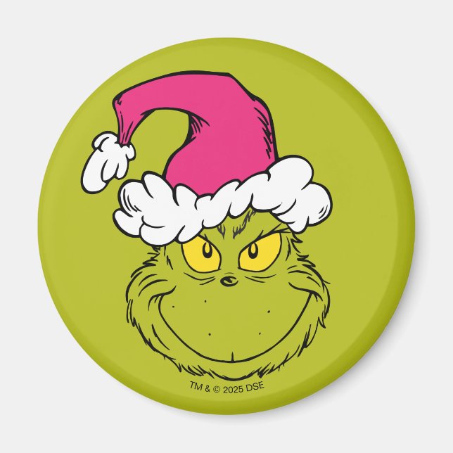 Der Grinch mit rosa Santa-Mütze Magnet (Vorne)