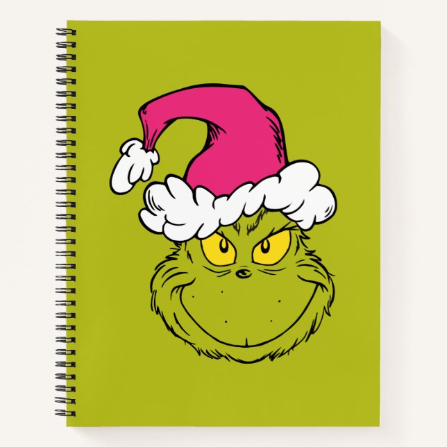 Der Grinch mit rosa Santa-Mütze Notizbuch (Vorderseite)