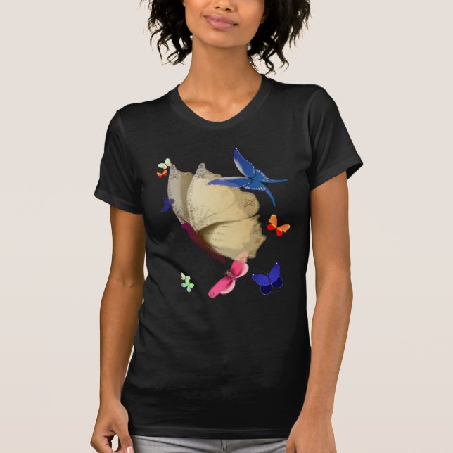 Der große beige Schmetterlings-T - Shirt (Vorderseite)