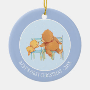 Der große braune Bär hilft dem kleinen gelben B Keramikornament