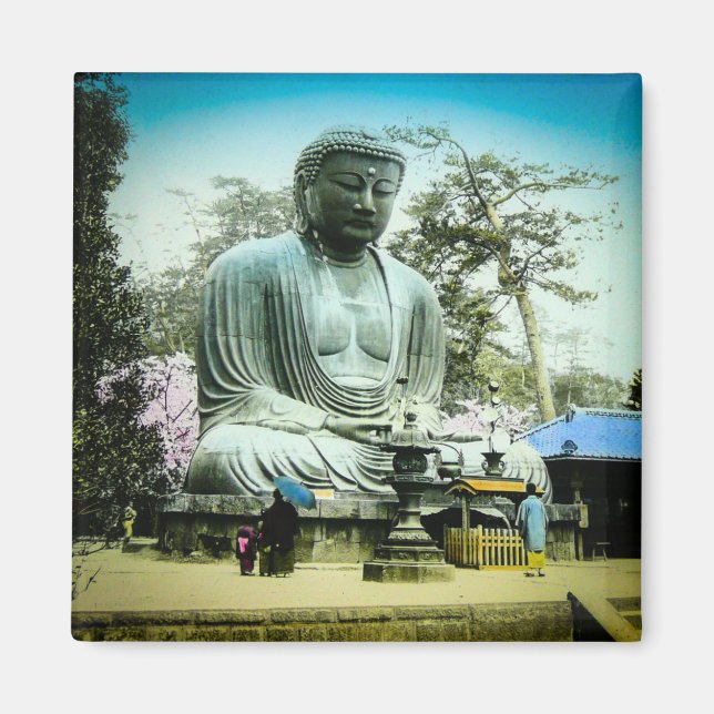 Der große Daibutsu in Kamakura Vintages altes Japa Magnet (Vorne)