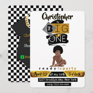 Der GROSSE Eine Afro Hip Hop Baby Junge Retro Geb Einladung