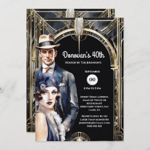 Der Große Gatsby Gold schwarze Flapper Mann in den Einladung