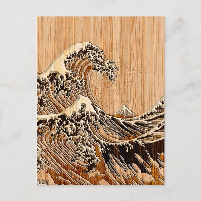 Der Große Hokusai Wave Bamboo Holz Grain Style Postkarte (Vorderseite)
