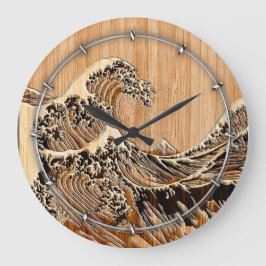 Der Große Hokusai Wave Bamboo Holz Grain Style Wanduhr