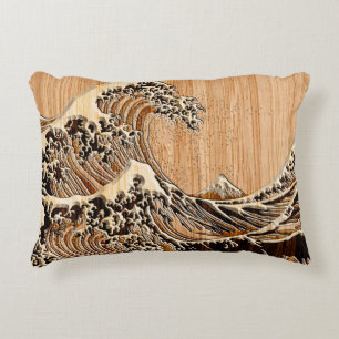 Der Große Hokusai Wave Bamboo Holz Grain Style Zierkissen