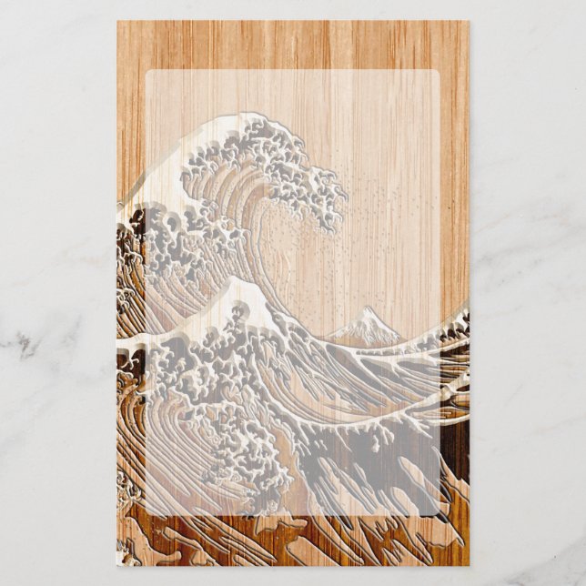 Der große Hokusai Wave Bamboo Holzstil Akzent Briefpapier (Vorderseite)