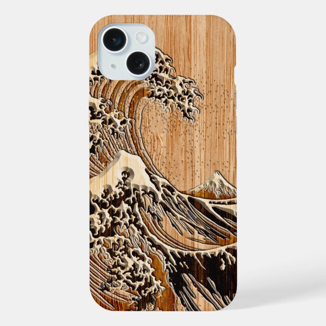 Der große Hokusai Wave Bamboo-Holzstil iPhone Hülle (Rückseite)