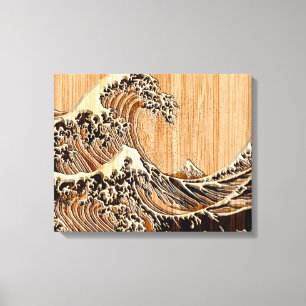 Der große Hokusai Wave Bamboo-Holzstil Leinwanddruck