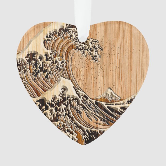 Der große Hokusai Wave Bamboo-Holzstil Ornament (Vorderseite)
