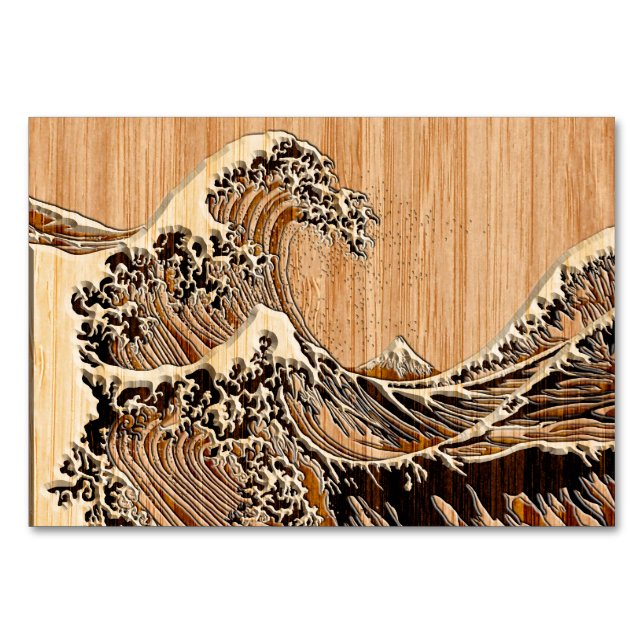 Der große Hokusai Wave Bamboo-Holzstil Tischnummer (Vorderseite)