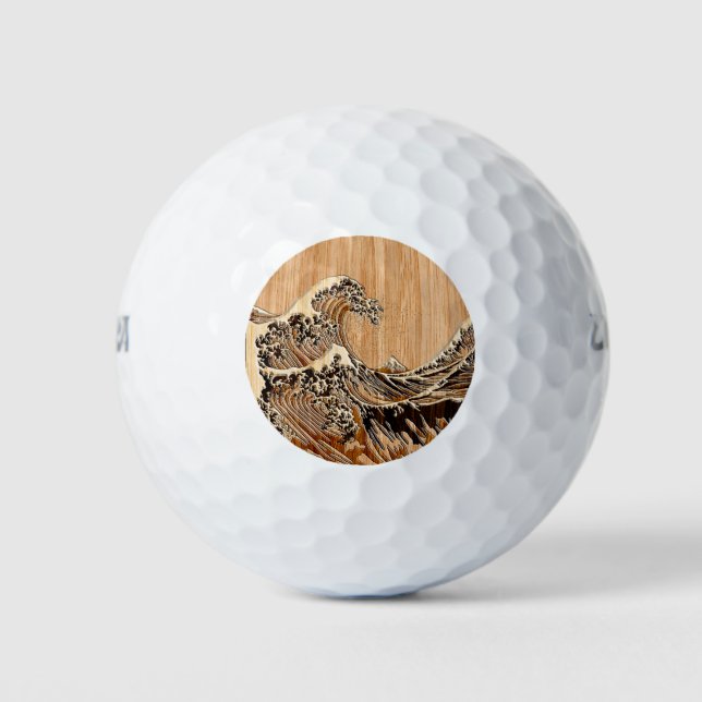Der große Hokusai Wave Bamboo Wood Inlay Style Golfball (Vorderseite)