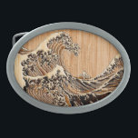 Der große Hokusai Wellen-hölzerne Art-Bambusakzent Ovale Gürtelschnalle<br><div class="desc">Kundenspezifisch anfertigen, das durch die große Welle von Kanagawa inspiriert wurde, malte durch alten japanischen Künstler Hokusai. Es wird hinsichtlich aussehen wie ein verwickelter hölzerner Einlegearbeitdekorbambushintergrund übertragen. Klingt, eine große Geschenkidee gut. Verwenden Sie die Verbindung "fragen dieses Designers", um mit uns mit Ihren speziellen Entwurfsanträgen in Verbindung zu treten, oder...</div>