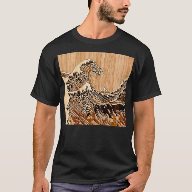 Der große Hokusai Wellen-hölzerne Artbambusdekor T-Shirt (Vorderseite)