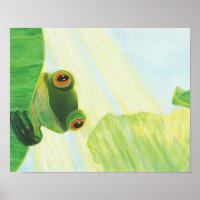 Der große mit Augen grüne Frosch hinter dem Lilien