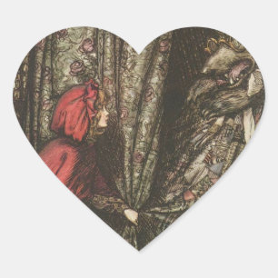 Der große schlechte Wolf im Bett von Oma Herz-Aufkleber